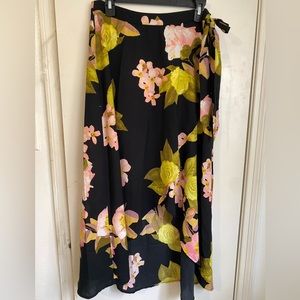Womens Floral Wrap Midi Skirt